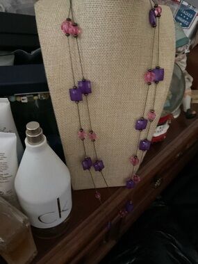 Macy's Purple and Pink Bead Long Necklace